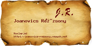 Joanovics Rázsony névjegykártya